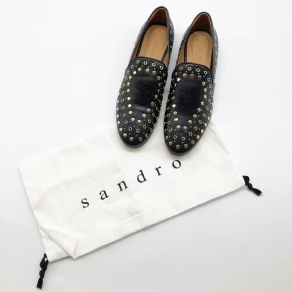 SANDRO Bary Black Leather Studded Loafers  - Picture 10 of 12